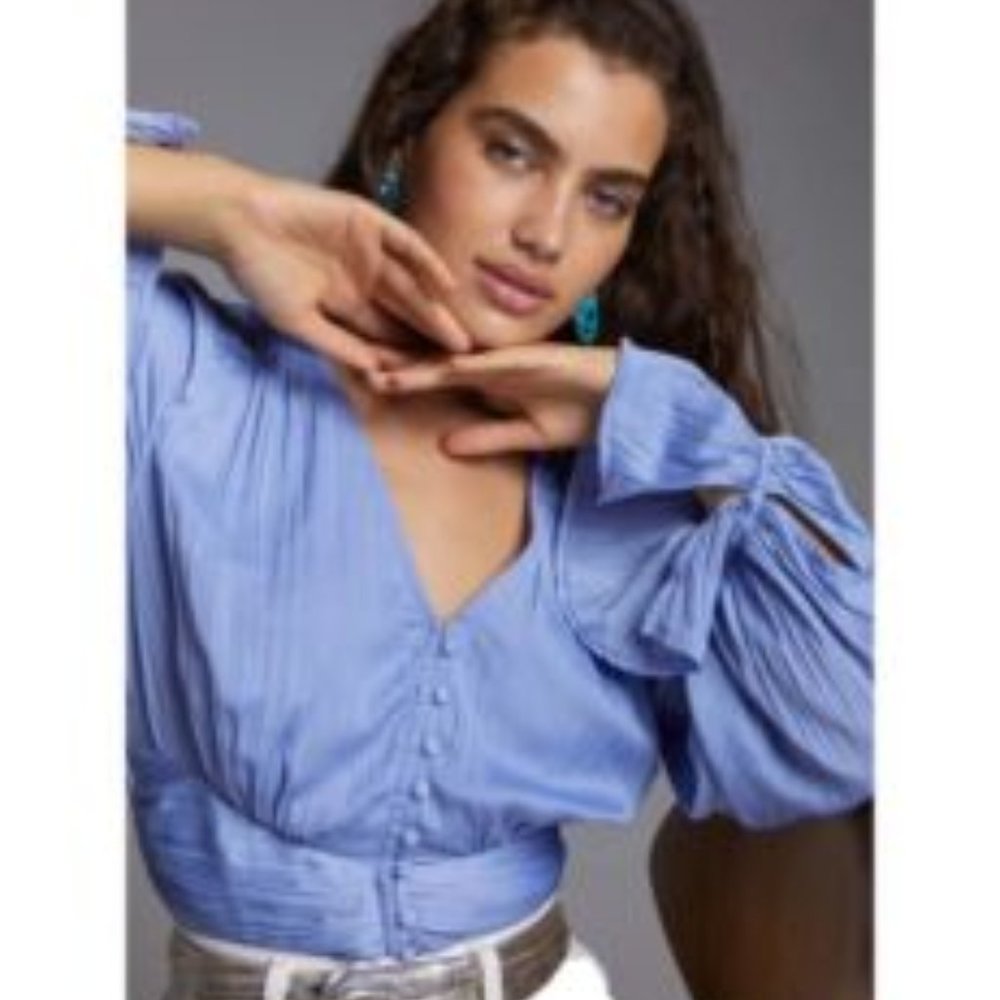 Anthropologie Blue Puff Sleeve Blouse